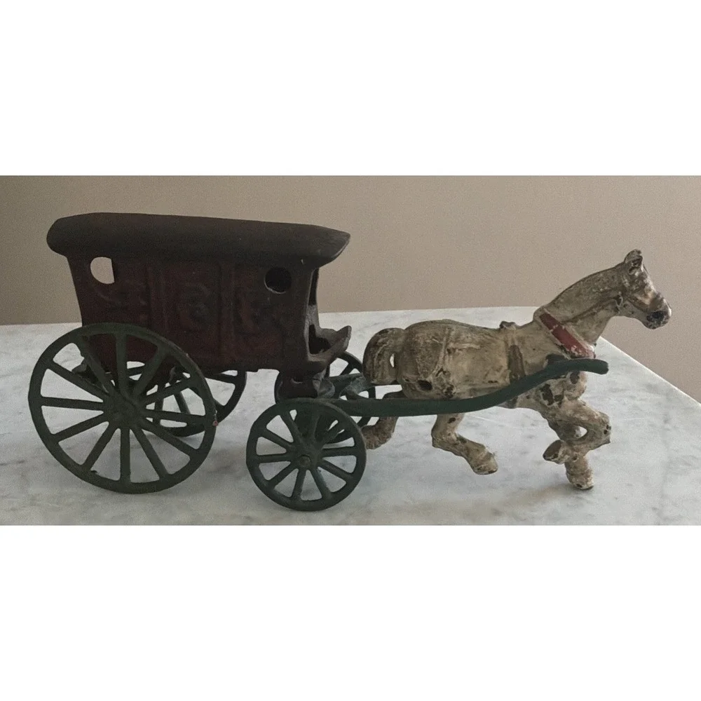 Antique Cast Iron Horse Drawn Ice Wagon Early 1900s